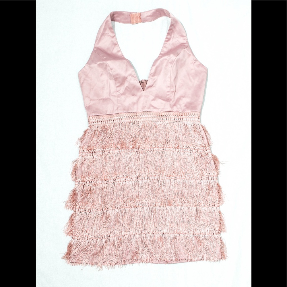Pink Silk Tassel Bodycon Dress - Picture 1 of 2